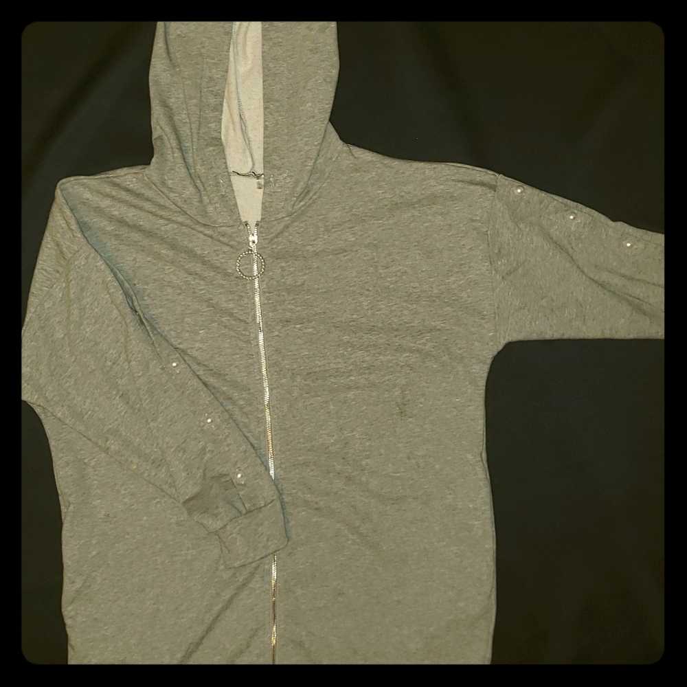 Womens Beades zip up long hoodie